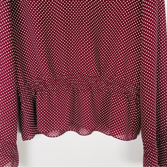 Loft red white polka dot chiffon semi sheer preppy office blouse top small - Picture 3 of 6
